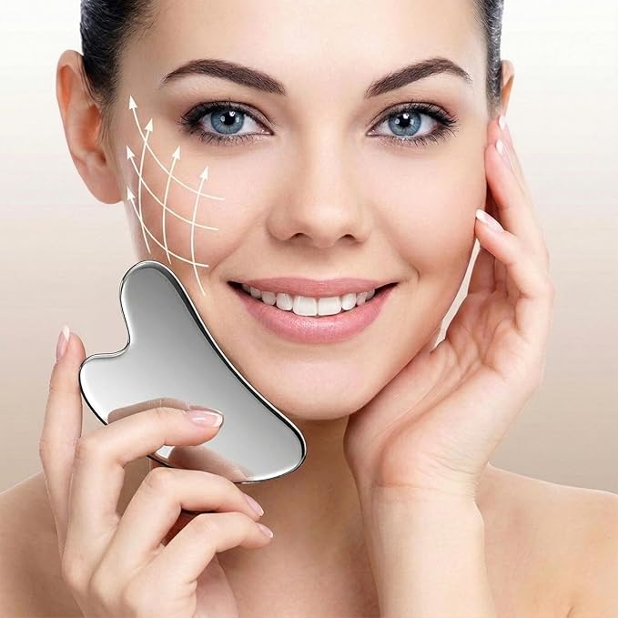 Stainless Steel Gua Sha Tool & Lymphatic Drainage Face Brush Set, Facial Massage Kit for Jawline Sculpting Puffiness Lifting Relaxation, Contour Face Brush with Storage Case for Women EDCBMB