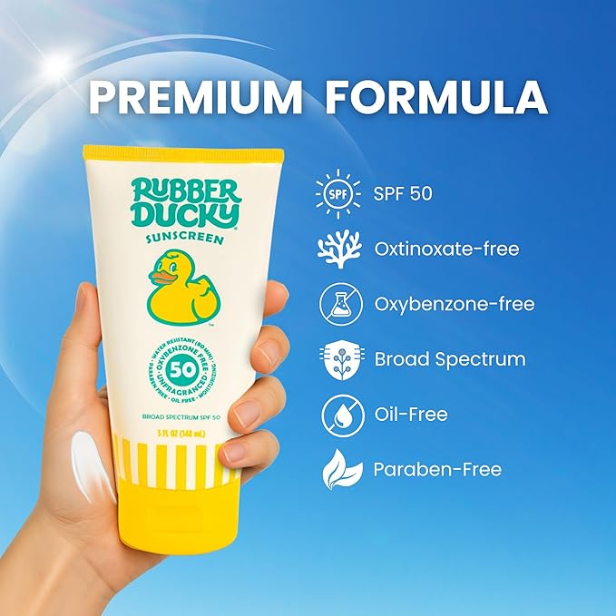 Rubber Ducky | Vitamin E Sunscreen with SPF 50, Water-Resistant Sunscreen for Face and Body | Broad Spectrum Lotion, Oil-Free Moisturizing, Alternative for Moisturizing Sunblock (2pcs., 5oz)