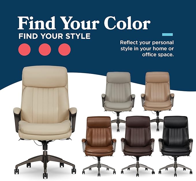 La-Z-Boy Nova Executive Office Chair - Ergonomic High Back Desk Chair with AIR Lumbar Support - Comfortable Computer Chair for Home Office - Vegan Leather - Cream