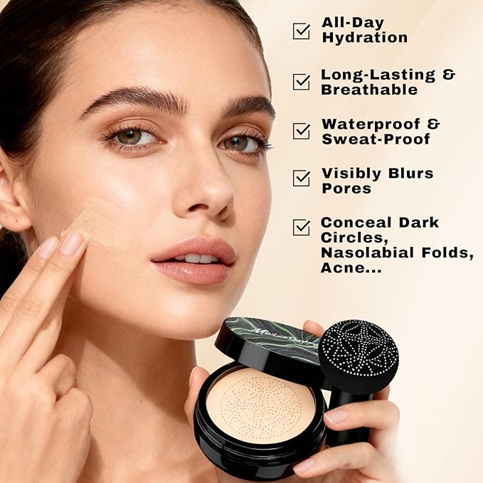 Mushroom Head Air Cushion CC Cream Gift Set for Women - Newly Upgraded Tattoo Cover up Makeup Foundation with 2 Refills, Holiday Gift BB Cream Waterproof for Mature Skin Types (Medium, 20g*3)