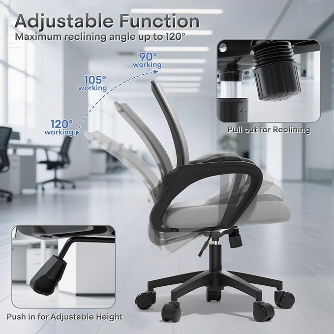 Ergonomic Office Chair - 330Lbs, Breathable Mesh Computer Desk Chair with Lumbar Support & Armrest, Rolling Swivel Adjustable Tilt Lock for Home Office/Gaming, Bedroom Study