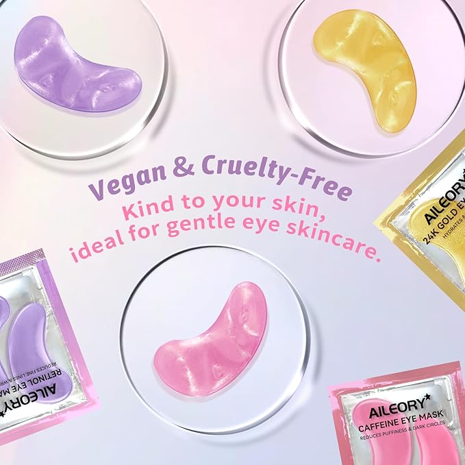 Under Eye Patches for Dark Circles, Puffiness, Fine Lines, Eye Mask Set with Retinol, 24K Gold, Caffeine, Gel Mask for Easter, Birthday & Spa Party Favors, Easter Basket Stuffers, 24 Pairs