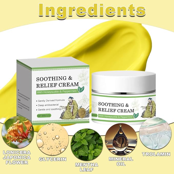 3 Pcs Soothing Relief Cream,Natural Hydrating & Cooling Ointment,Herbal Moisturizer for Sensitive Skin,Cream to Relieve Dryness and Irritation,ightweight & Non-Greasy for Daily Skin Care（30g/1.06oz）