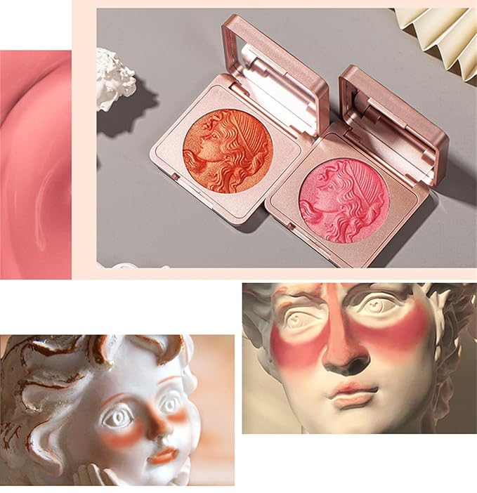 Embossed Smooth Powder Blush Palette for Cheeks, Korean Blush Makeup Palette, CDE Highlight Blush Palette Smooth Powder Blush, Long-Lasting Pigment Face Make up Blusher (Pink+Orange, 6g(0.21oz))