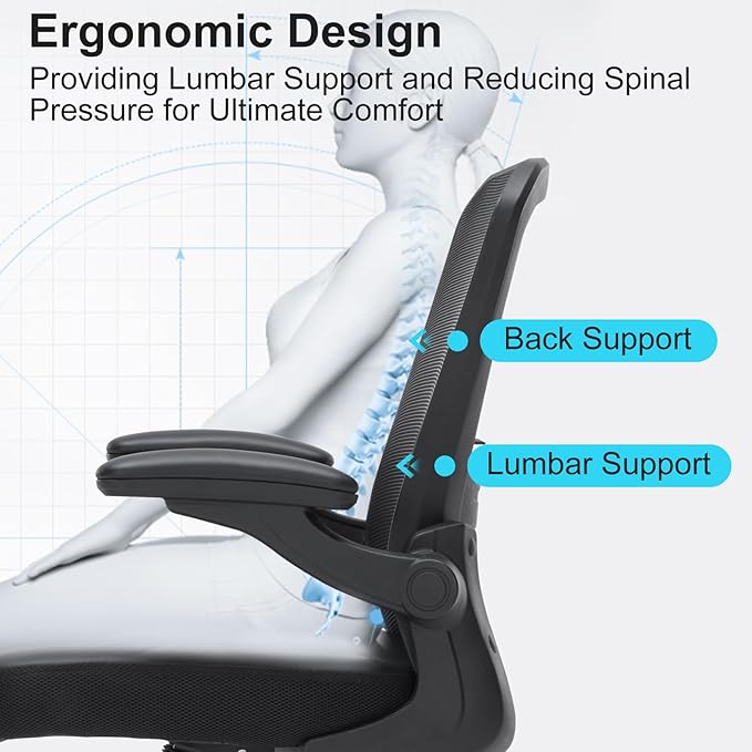 Heavy Duty Office Chair, 400lbs Ergonomic Desk Office Chair for Heavy People, Home Office Desk Chairs with Flip-Up Arms, Executive Computer Desk Chair with Adjustable Seat Height & Lumbar Support