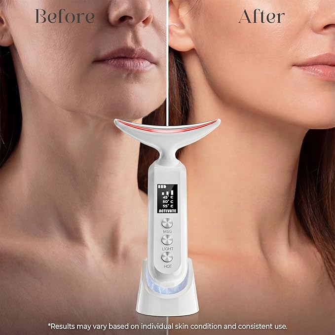 Face Massager with Led Light: 9-Color Facial Device - Neck Wrinkles Tightening Wand - Vibration Tool for Skin Care, White