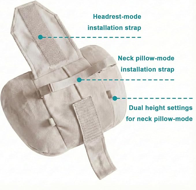 2PCS Car Pillow for Car Neck Pillow for Driving Seat Leather Neck Support Soft Cushion Back Support Head-Rests for Vehicle Sleeping with Elastic Adjustment Strap (Beige, Head)