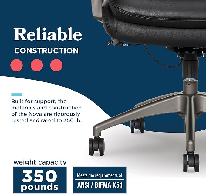 La-Z-Boy Nova Executive Office Chair - Ergonomic High Back Desk Chair with AIR Lumbar Support - Comfortable ComputerChair for Home Office - Vegan Leather - Black