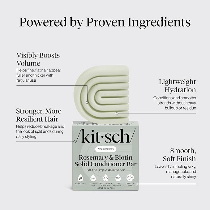 Kitsch Rosemary & Biotin Volumizing Hair Conditioner Bar for Hair Growth & Thickening – Hydrating & Cleansing Hair Conditioner for Women & Men - Paraben, Silicone & Sulfate Free - 2.7 oz
