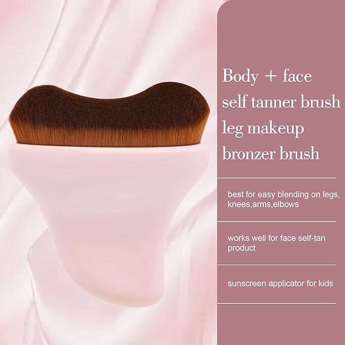 Self Tanner Brush - Kabuki Bronzer Brush for Face & Body Makeup - Self Tanning Mitt for Face, Body & Legs (Pink)