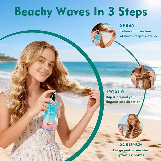 Sea Salt Spray for Women and Men, Travel Essentials, Beach Vacation Essentials, Textured Beach Waves & Volume for Curly Hair, Coconut Surf Spray, Gifts for Teen Girls, 8.8 oz