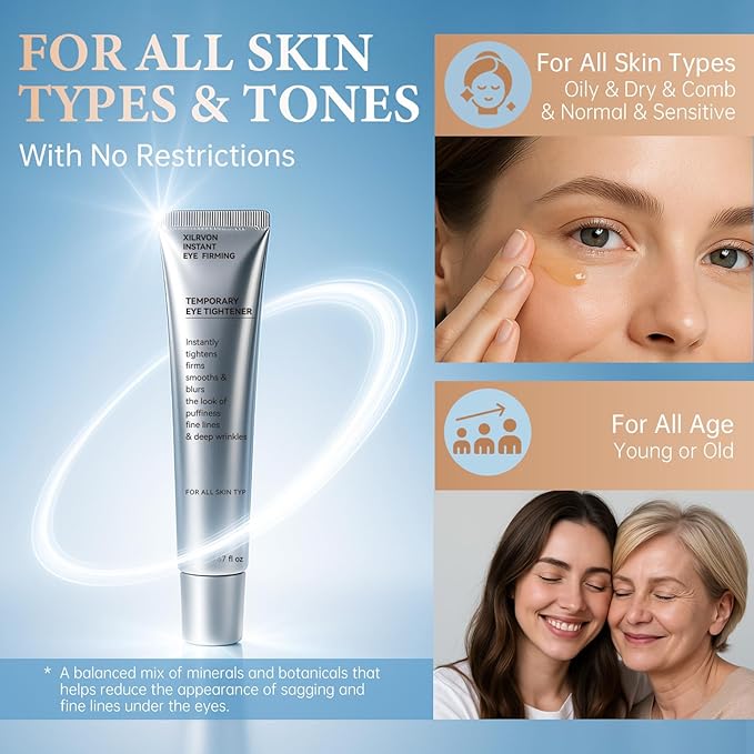 Instant Eye Tightener with Brush, Perfection Firming Lift Cream Temporary Eye Tightener for Under Eye Bags, Puffiness, Fine Lines & Wrinkles, Firms and Smooths for All Skin Types, 0.67 oz