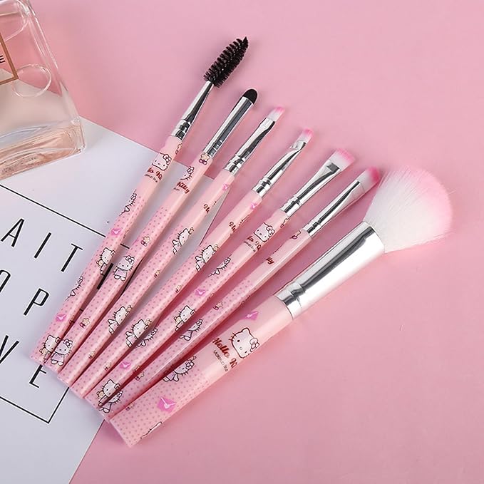 Cute Makeup Bag Set, 1 Makeup Bag and 7 Makeup Brush and 1 Compact Mirror, PU Leather Travel Cosmetic Bag, Gifts for Women Girls, pink0202