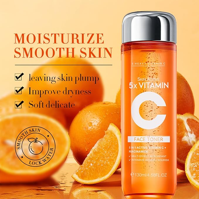 5X Vitamin C Face Toner 130ml, Korean Vitamin C Facial Care Toner for Women Anti Aging, Daily Hydrating Toner with Hyaluronic Acid to Improve Skin Texture, Enhance Glow (Vitamin C Toner)