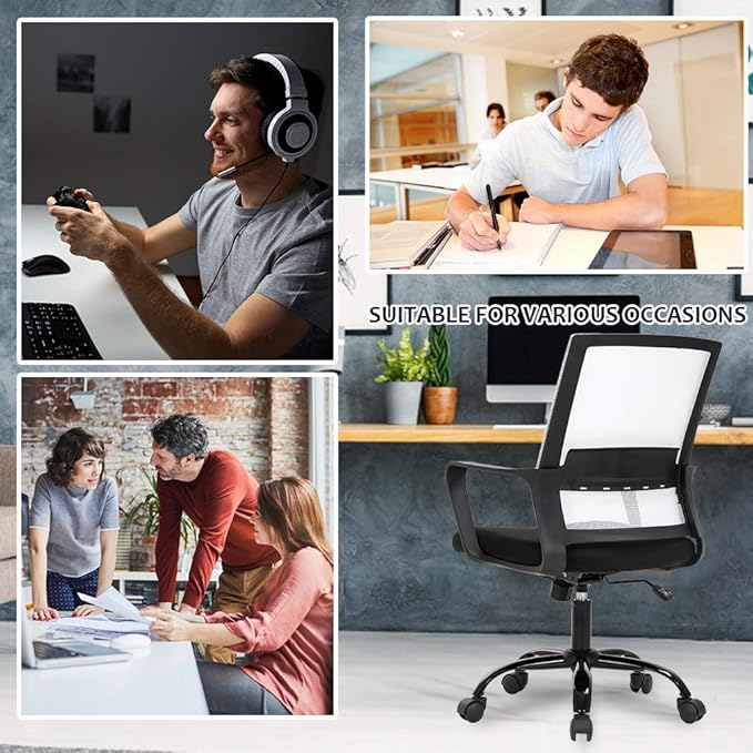 BestOffice Computer Chair Office Chair Cheap Desk Chair Swivel Rolling Ergonomic Executive Lumbar Support Task Mesh Chair Adjustable Stool for Home Office, White