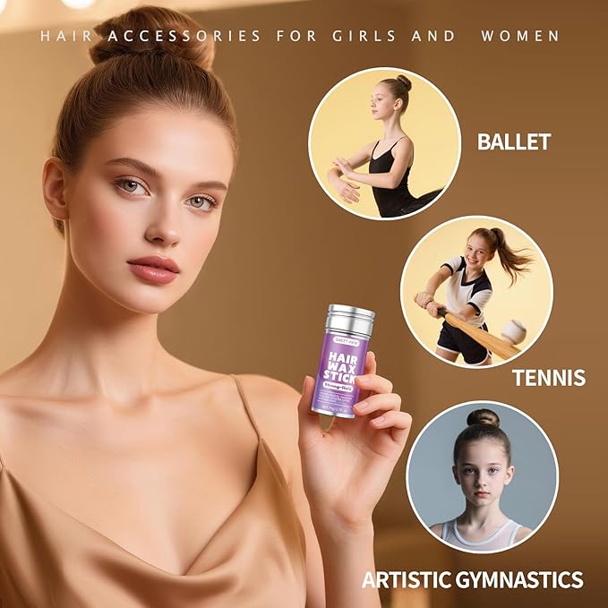 Hair Wax Stick & Slick Back Hair Brush for Tame Flyaways, Frizz, Sleek Ponytails, Buns | Pomade/Balm/Gel Stick for Woman, Styling Accessories for Girls