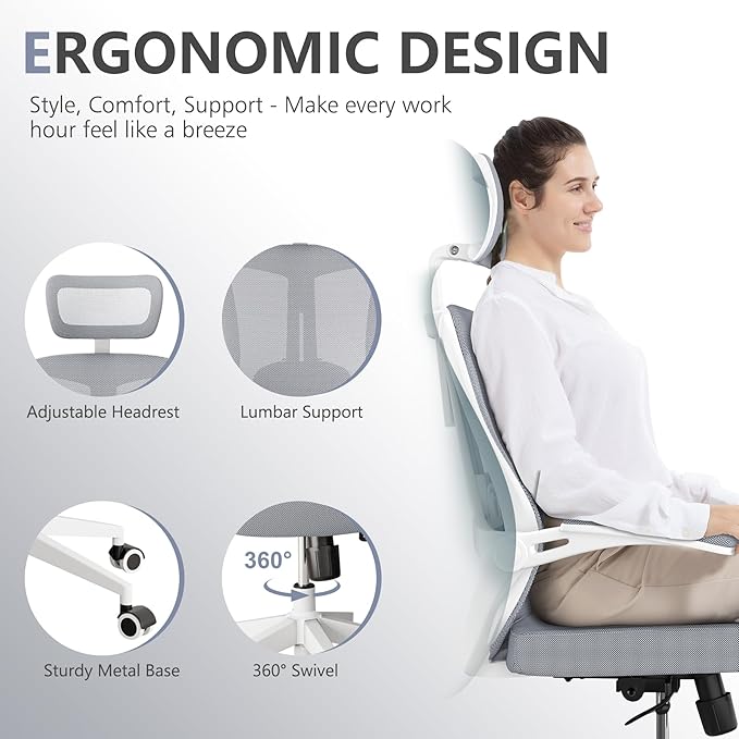Ergonomic Office Chair Desk Chair - Mesh Computer Chair with 360° Swivel Wheels, Adjustable 90-130° Recline & Lumbar Support for Home Office, Supports up to 350lbs