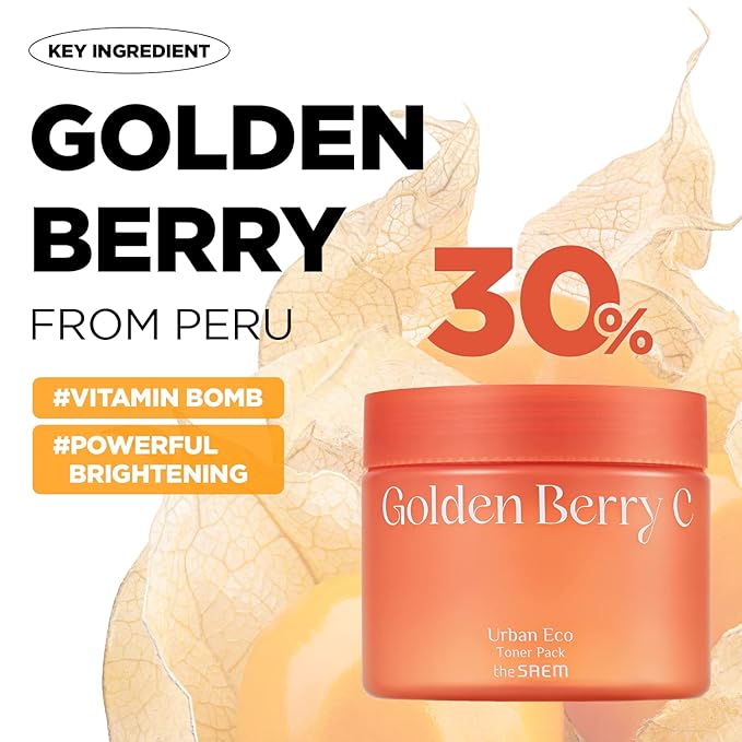THESAEM Urban Eco Golden Berry C Toner Pack Pad - Face Hydrating Radiance Vitamin C Hypoallergenic - Even Tone Complexion Texture Refining - Gentle Daily Korean Skincare for Sensitive Skin, 50 Pads