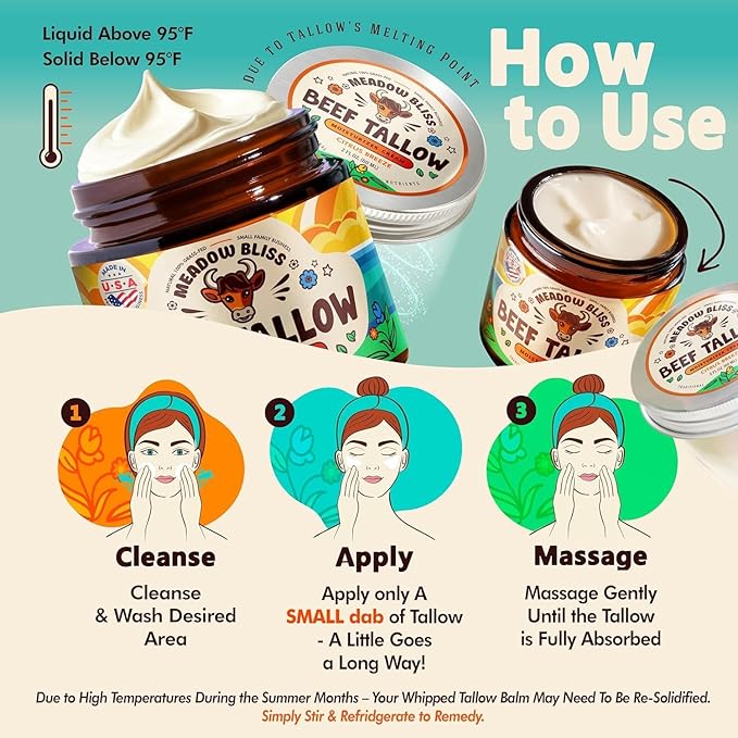 Beef Tallow for Skin - Moisturizer Cream - 100% Grass Fed - Whipped Beef Tallow - Manuka Honey - Organic Jojoba Oil, Shea Butter - Supports Eczema, Rosacea - USA - Fragrence Free - 4 oz