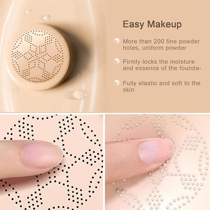 2 Pack Mushroom Head Air Cushion CC Cream Foundation, Moisturizing BB Cream, Long Lasting Matte Concealer with 2PCS Mushroom Head Sponges (Natural)…