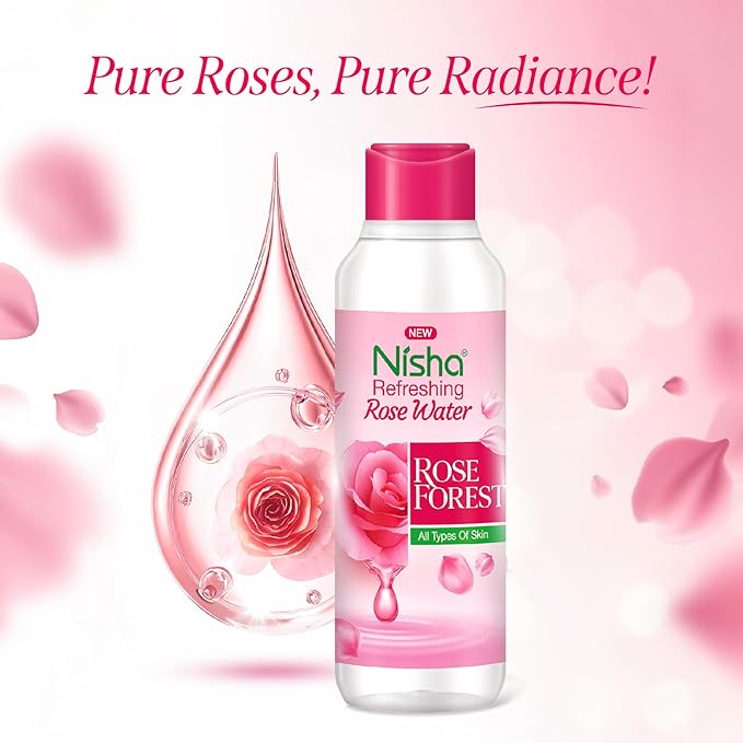 Nisha Refreshing Rose Water For Face 300ml | Gulab Jal For Face | Skin Toner For Glowing and Hydrating Skin | Pore Tightening | Balances pH | Makeup Remover| All Skin Type | Face Toner For Women & Men