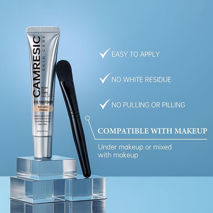 Instant Eye Tightener with Brush, Perfection Firming Lift Cream Temporary Eye Tightener for Under Eye Bags, Puffiness, Fine Lines & Wrinkles, Firms and Smooths for All Skin Types, 0.67 oz