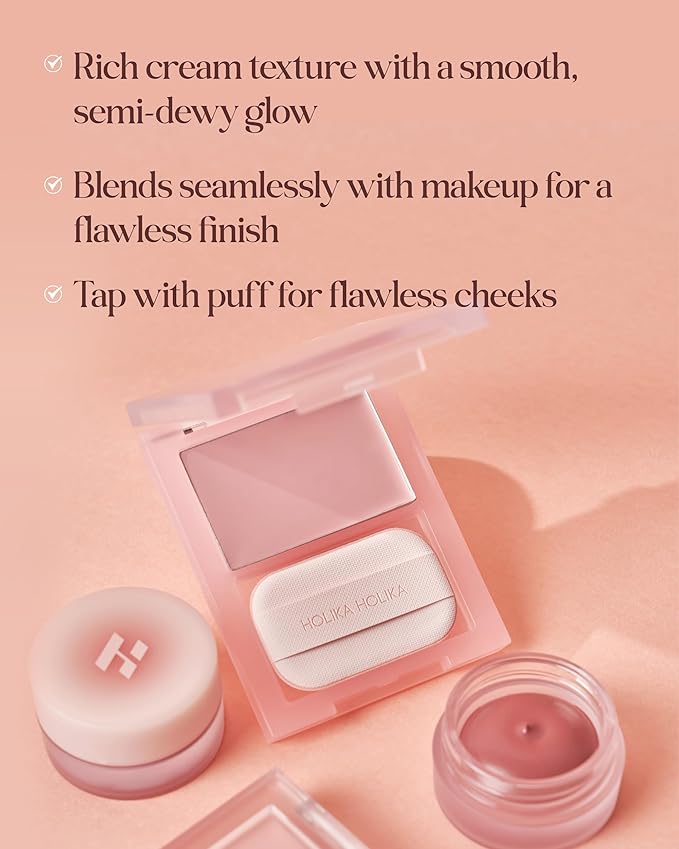 HOLIKA HOLIKA Tinted Milk Cream Blush 08 Better Than Pink - Korean Face Makeup with Built-In Puff, Semi-Luminous Milky Color, High Powder Content Formula, Transparent Finish for Semi-Matte Glow