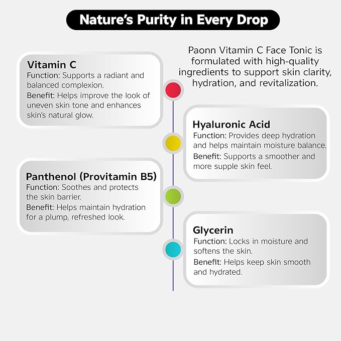 C Vitamin Face Tonic, 3-O Ethyl Ascorbic Acid, Arbutin, Panthenol, Brightening Toner, Daily Gentle Care for Smoother, Hydrated Skin