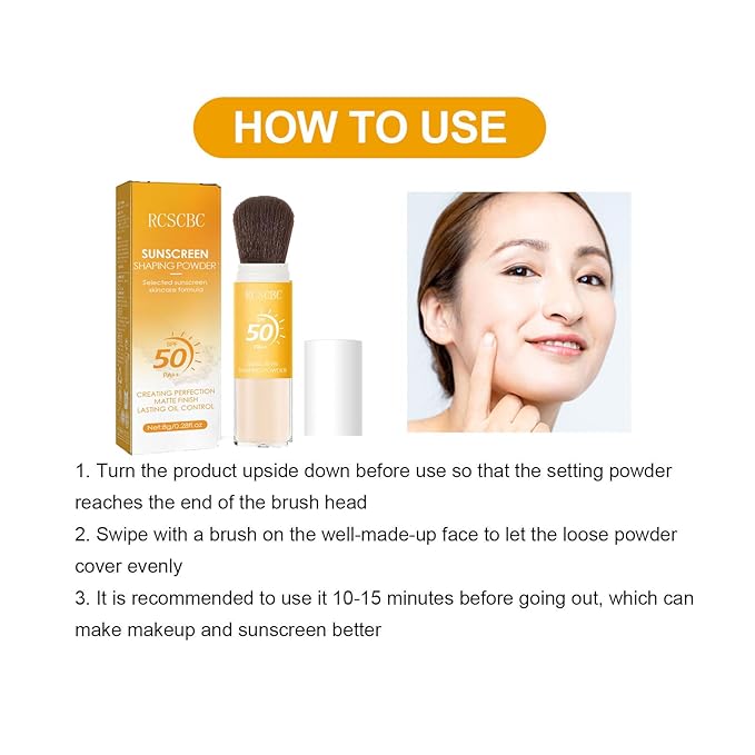 Powder sunscreen for face， SPF 50 Brush Sunscreen Powder for Face & Scalp,Lasting Lightweight Breathable, for All Skin (2PCS)