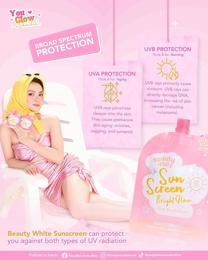 You Glow Babe Beauty White Sunscreen Bright Glow with Sea Buckthorn SPF 50 PA+++ (Twin Pack 25g)