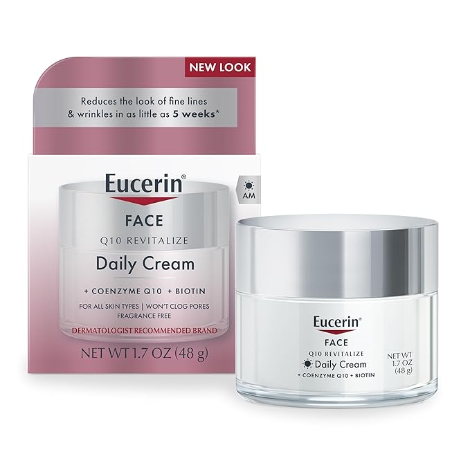 Eucerin Q10 Anti-Wrinkle Face Cream, Unscented Face Cream for Sensitive Skin, 1.7 Oz Jar (Pack of 12)