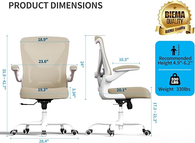 Ergonomic Office Chair - X-Shaped Computer Desk Chair Comfy, Gaming Chair, Office Chair with Lumbar Support, Mesh Office Chairs, Desk Chair for Long Hours(White Beige)