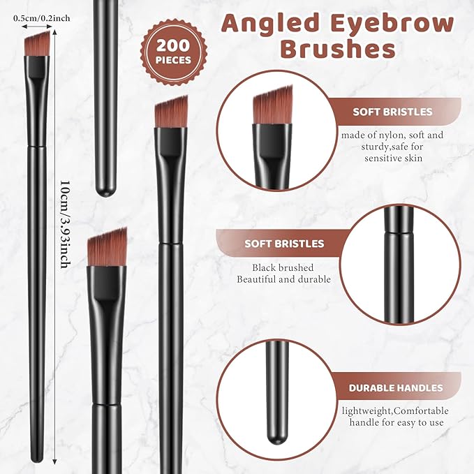 Gerrii 200 Pieces Disposable Angled Eyebrow Brushes Bulk Brow Tint Brushes Eye Makeup Brush Eyeliner Brush Tinting for Women Girls Salon Beauty Cosmetic Make up Tool Esthetician Supplies(Black)