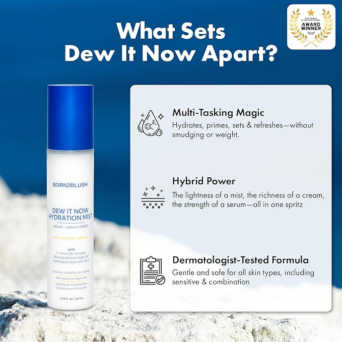 Dew It Now Hydrating Face Mist Spray – Ceramides, Squalane & Argan Oil | Barrier Repair Facial Mist for Sensitive Skin | Lightweight Glow Mist Toner | 120ml
