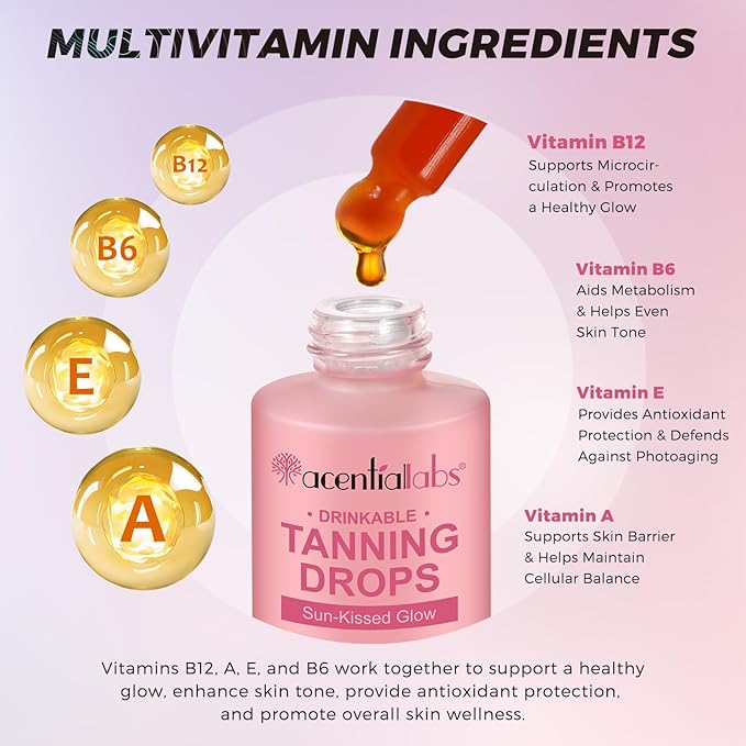 Drinkable Tanning Drops,Natural Oral Tanning Drops-Sunless Self Tanner Supplements for Glowing Skin, Vegan-for All Skin Type