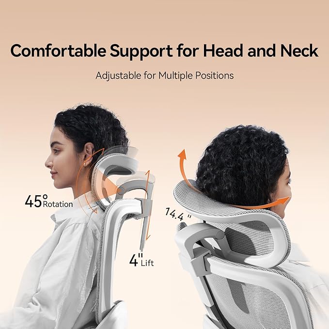 SIHOO B100 Office Chair, Comfy Ergonomic Office Chair, High Back Computer Chair with Adaptive Lumbar Support & Wide Headrest, Flip-up Armrests, Swivel Desk Chair for Long Hours, Grey