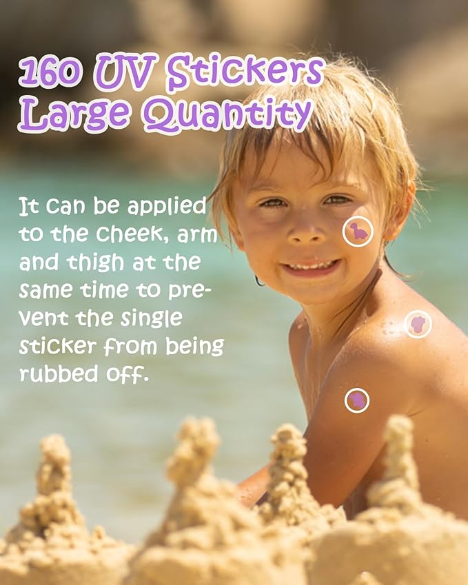 UV Detection Stickers for Sunscreen - 160 Count UV Detection Stickers, Know When to re-Apply Sunscreen, Sun Protection Reminder, 8 Fun Pattern Types