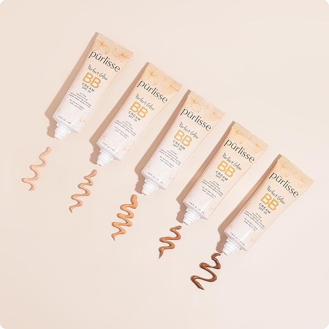 pūrlisse Perfect Glow BB Cream with SPF 30 - Matte Meets Dewy Finish - Enriched with Goji & Hawthorn Berry to Help Improve Skin Texture & Radiance - Medium Golden (1.4 oz)