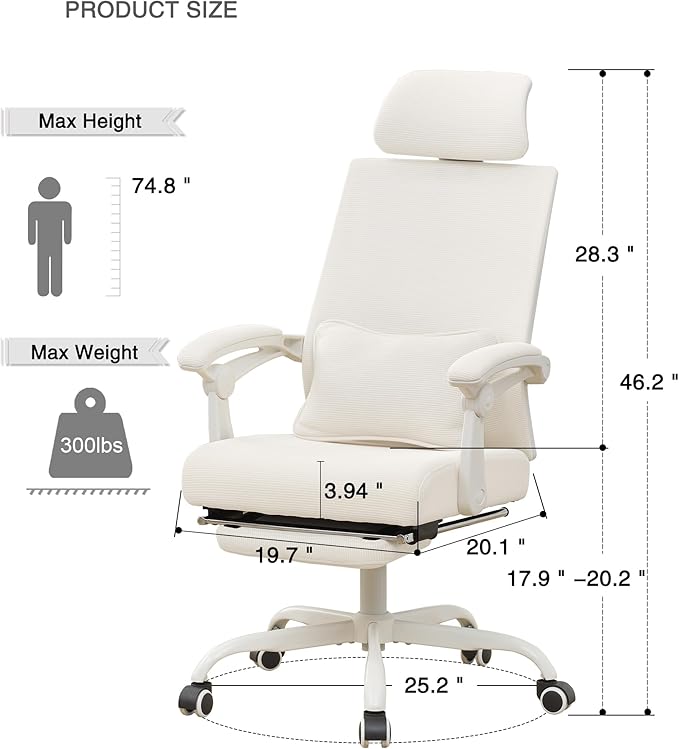 Qulomvs Ergonomic Office Chair with Footrest Home Office Desk Chair with Headrest and Backrest Adjustable Mesh Computer Desk Chair with Wheels 360 Swivel Task Chair