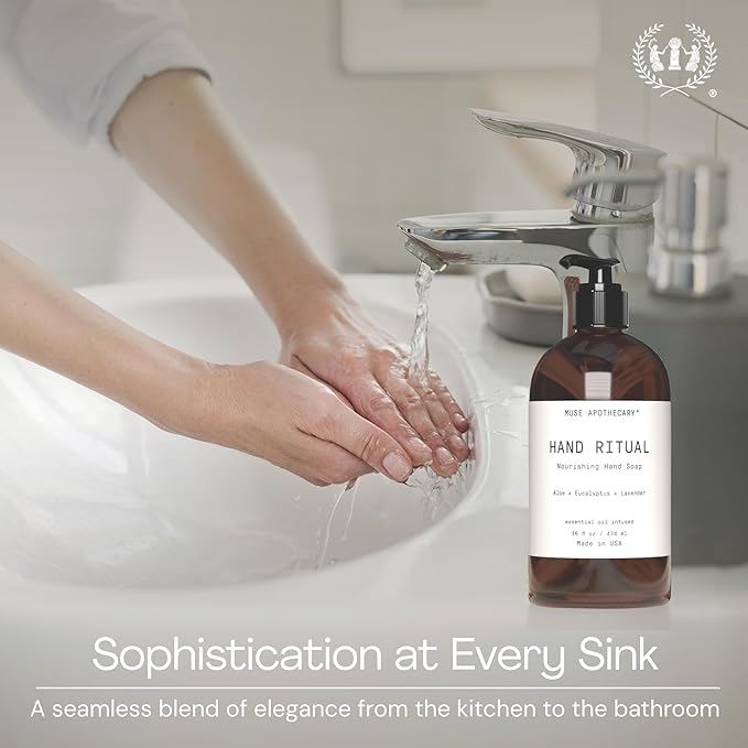 Muse Apothecary Hand Ritual - Aromatic and Nourishing Hand Soap, Infused with Natural Aromatherapy Essential Oils - USDA Certified Biobased - 16 oz, Coconut + Sandalwood, 3 Pack