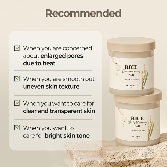 SKINFOOD Rice Radiance Duo – Korean Skincare Brightening Pad & Hydrating Serum Set for Glowing, Smooth, and Dewy Skin, with Natural Fermented Rice Water for Gentle Exfoliation and Deep Moisture