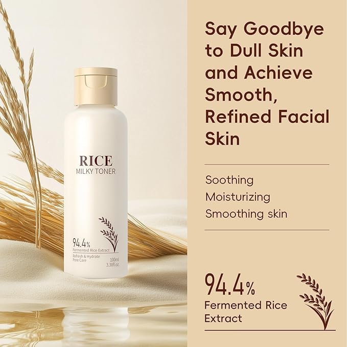 Rice Skincare Set with Rice Glow Serum and Rice Milk Toner — Brightening Hydrating,Pore Care,Supply Nutrients to Skin with Rice Water,Healthy Glow | Travel Skincare Kit / 3.38+0.57 Fl.Oz