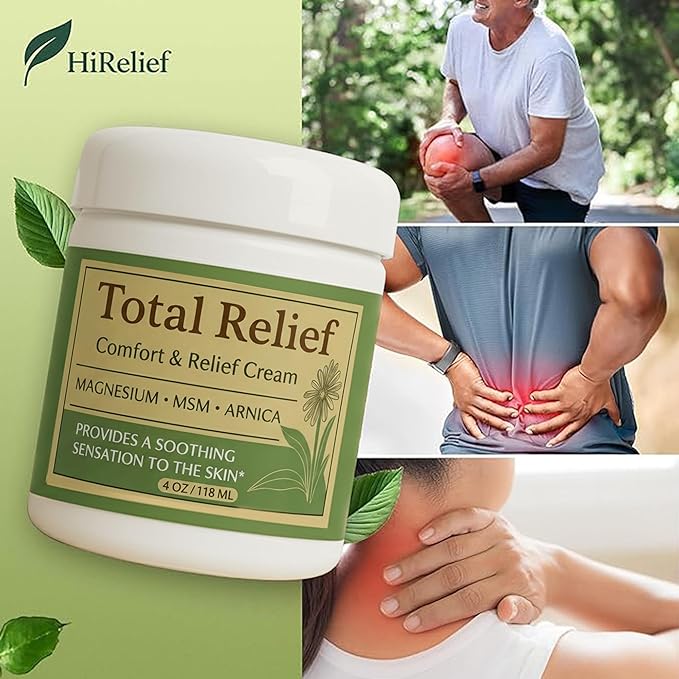 Total Relief Magnesium Cream for Comfort – Fast-Absorbing MSM & Arnica Cream for Healthy, Comfortable Nerves and Daily Comfort – 4 Fl Oz (Pack of 6)