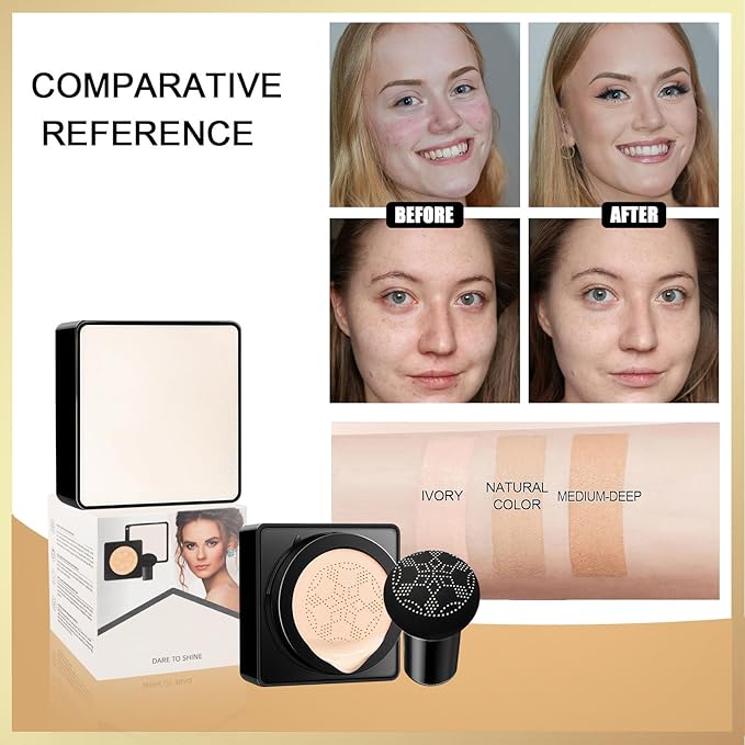 Mushroom Head Air Cushion CC Cream - Long-Lasting & Waterproof New Mushroom Head Screw Lid Concealer Makeup Base for All Skin Types, Create Natural Face Makeup (Natural)