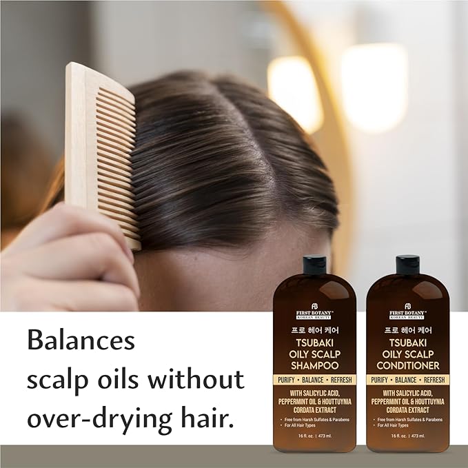 Oily Scalp Shampoo & Conditioner Set – Purifying Clarifying Hair Care with Salicylic Acid, Peppermint Oil & Houttuynia Extract – Refresh, Balance & Control Oil – Sulfate Free, Paraben Free, 16 fl oz