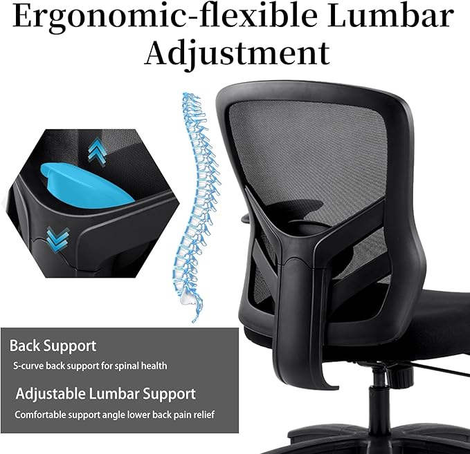 YFO Big and Tall Office Chair 500LBS - Computer Desk Chair with Adjustable Lumbar Support, Heavy Duty Ergonomic Mesh with 360 Rotation 4D Arm and Extra Wide Comfty Seat, Quiet Wheels for Adults, Black