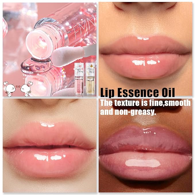 2Pcs Crystal Jelly Moisturizing Lip Oil Hydrating Lip Gloss Set, Korean Big Brush Lip Oil, Long-lasting Nourishing Lip Balm, Plumping Lip Fresh Texture Clear Lip Gloss,Makeup Lip Care Tools