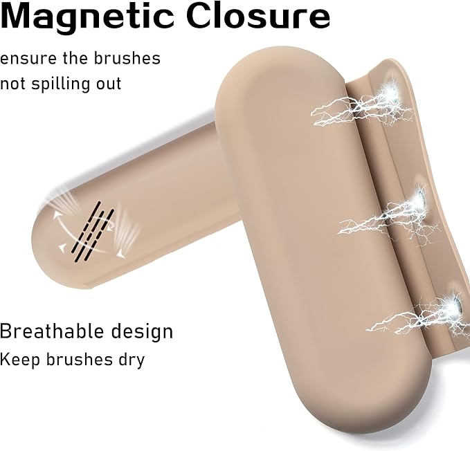 Makeup Brush Holder Magnetic Closure Make Up Brushes Organizer Silicone Makeup Bag Travel Essentials (Khaki)