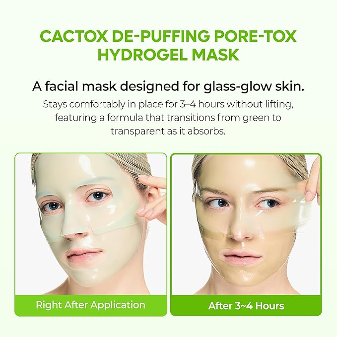 Dr.Melaxin CACTOX DE-PUFFING PORE TOX GEL MASK 4EA with Cactus Cooling Reduce Puffiness & Pore Tightening for Visible Pore Care Skin Repair
