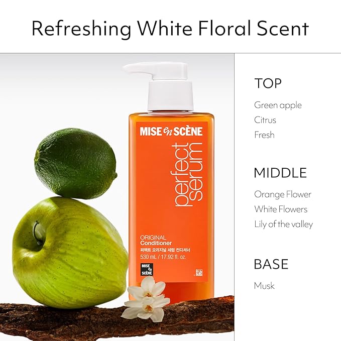 Mise En Scene Perfect Serum Original Conditioner For Damaged Hair, Nutrient Care With Argan Oil, Containing Jojoba-Seed-Oil For Smooth, Glossy Texture, 17.92 Fl. Oz.